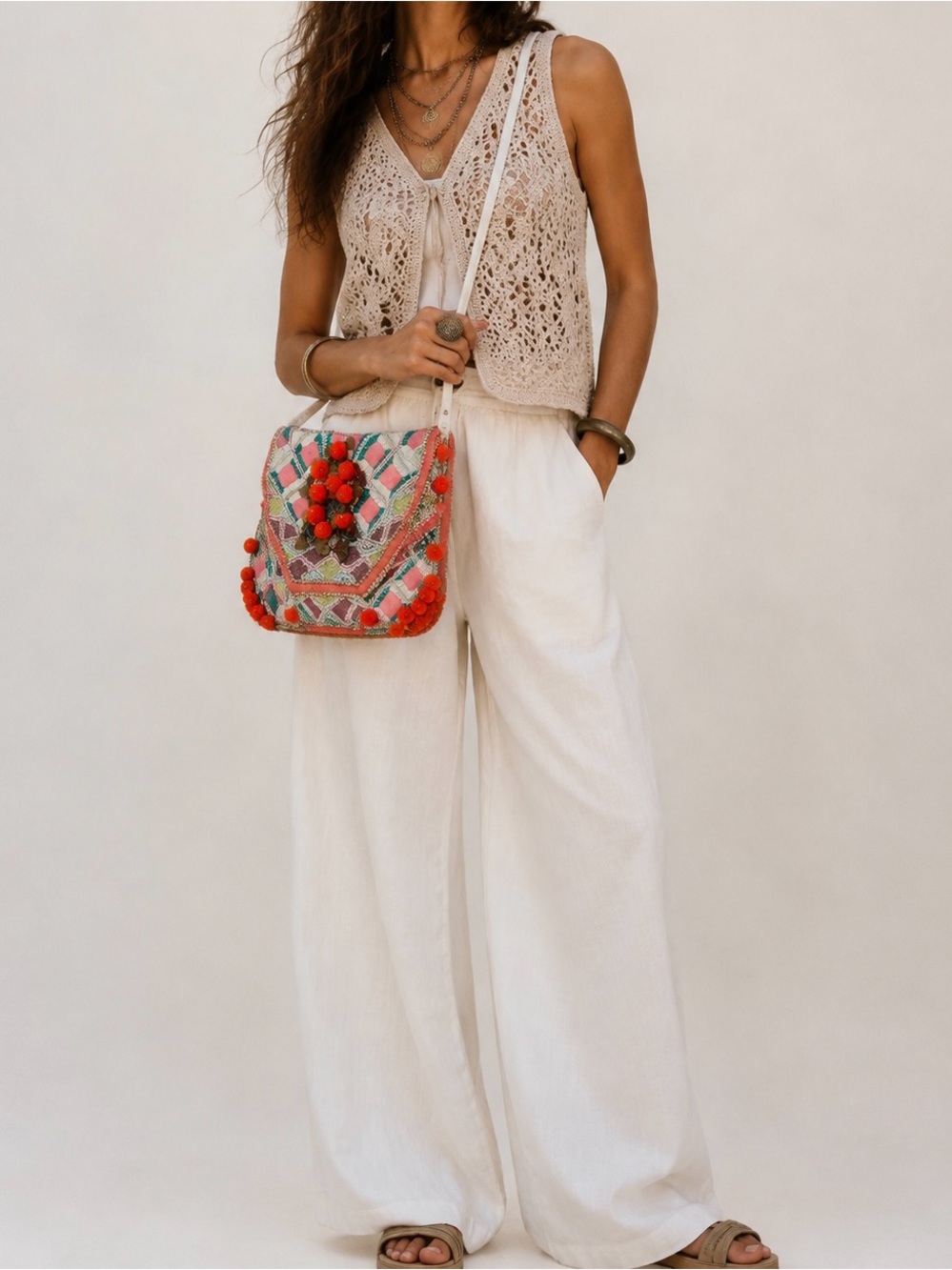 Antik Batik Margot Embellished Cotton Canvas Crossbody Clutch Bag $225